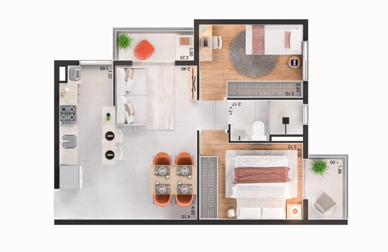 Planta 2 Dorms. 47m²